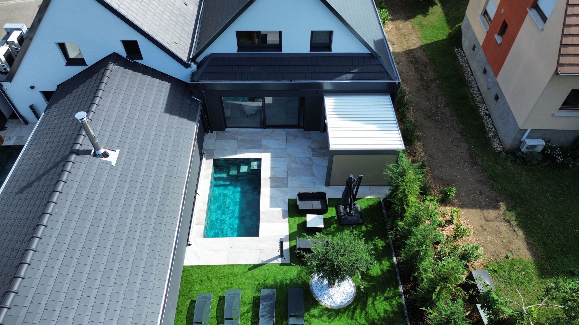 Vue aérienne du jardin paysager